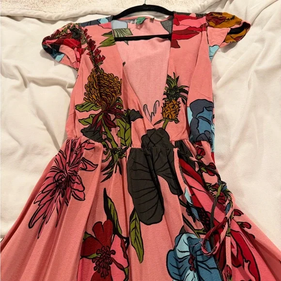 Farm Rio Floral Pink Wrap Maxi Dress P/S - Picture 2 of 4